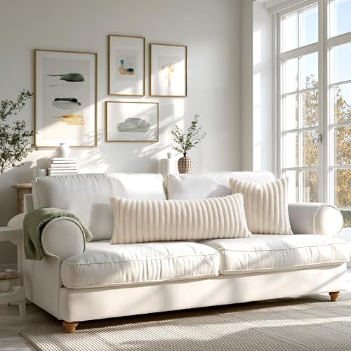 Image of MIULEE Faux Fur Decorative Throw Pillow Covers 16x16 Inch Set of 2, Modern Spring Home Decor Soft Plush Couch Pillows Cozy Fluffy Cushion Covers for Sofa Bed Beige