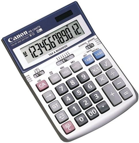 Wholesale CASE of 15 - Canon HS-1200TS 12-Digit Angled Display Calculator-12-Digit Desktop Calc,Dual Power,4-7/8"x7"x1-1/5",BE/WE