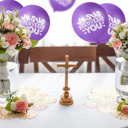 Image of Gejoy 60 Pcs Jesus Loves You Balloon 12 Inch Latex Christian Religious Jesus Balloon Party Decor for He Is Risen Party Decor Favor Cross Church Event Birthday Sunday Supplies(Purple)