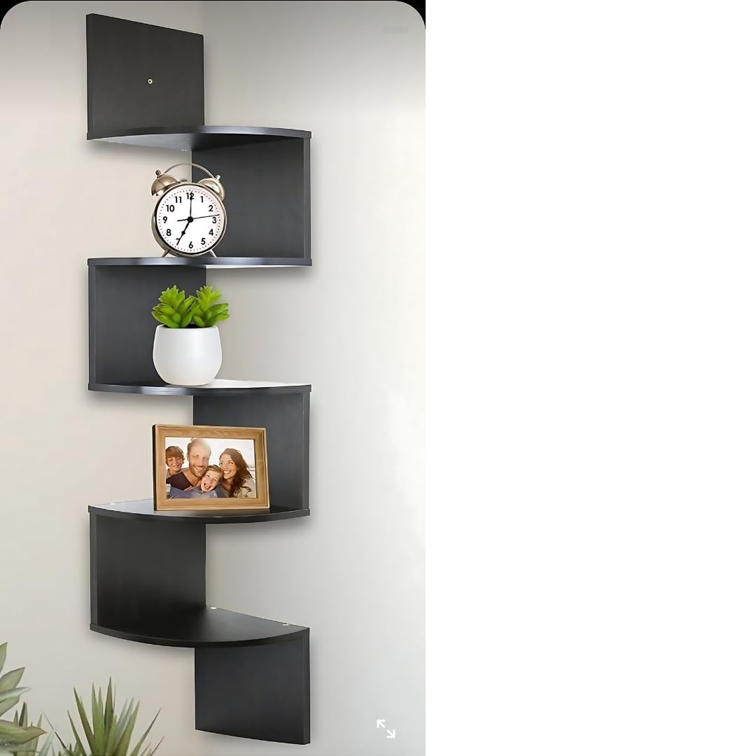 PieceHill✳︎ PEAKHILL_Corner Wall Shelf, Zig Zag, 5 Tier Floating Shelves