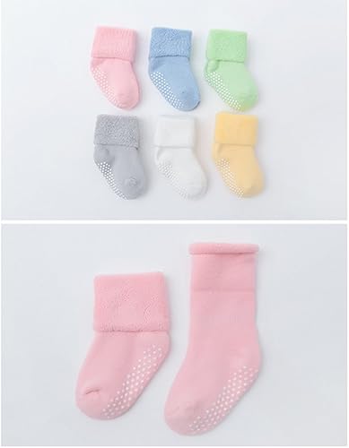 Miniatura 4 de VWU - Medias de altura media con antideslizante de algodón grueso y cálido unisex talla 0-6T paquete de 6 pares