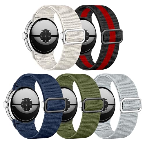 Image of 5 Pack Stretchy Bands Compatible with Google Pixel Watch 4 3 Band 41mm / Pixel Watch 2 1 Band for Women Men, Soft Nylon Breathable Sport Strap for Google Smartwatch 41mm