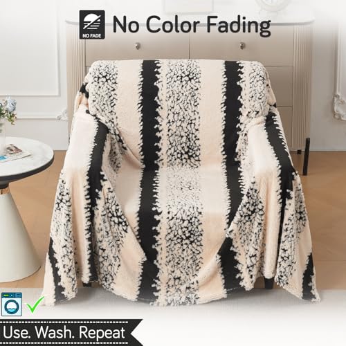 Image of HOKIPO Luxury Plush Sofa Cover Throw for 1 Seater Sofa | Soft Sofa Throw for Complete Sofa Protection, 'Noirea Series' Textured Stripe (180x180 cm) (AR-6651-D2)