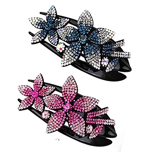 2PCS Rhinestone Hairpin Double Flower Claw Hair Clips Styling Barrettes for Women Girl Curly Thick Hair