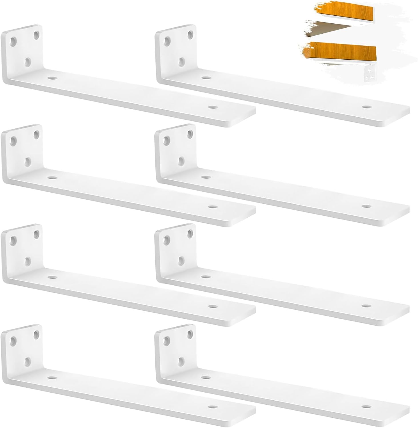 Pack of 8 Floating Shelf Brackets, Heavy Duty Floating Shelf Brackets, Robust Metal Wall Brackets for Wall Mounting, DIY Open Shelf (White, 30 cm), 12 inches
