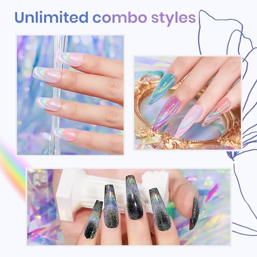 MIZHSE Holographic Cat Eye Gel Nail Polish Magnetic Cateye Gel Polish Vibrant Rainbow Effects Nail Salon Kit Manicure DIY at Home - Image 7