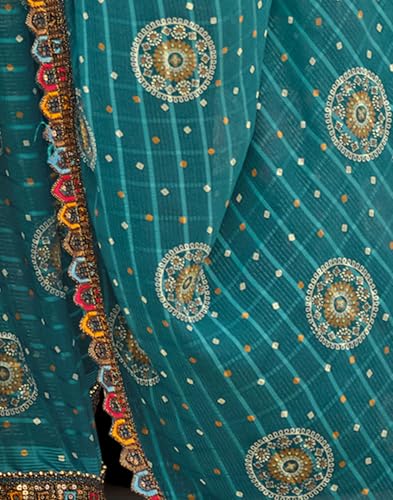 Image of SIRIL Women's Bandhani Printed Georgette Sequence Lace Scalloped Border Saree with Unstitched Blouse Piece