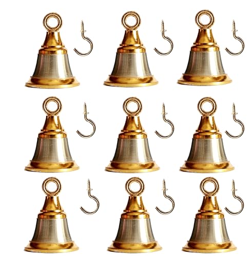 NANNUDECO Solid Brass Pooja Bells with J Hook Home Decor Christmas Bell Wall Hanging Jingle Bell Ornaments New (12, Golden & Silver Bell 2 INCH), 545646S