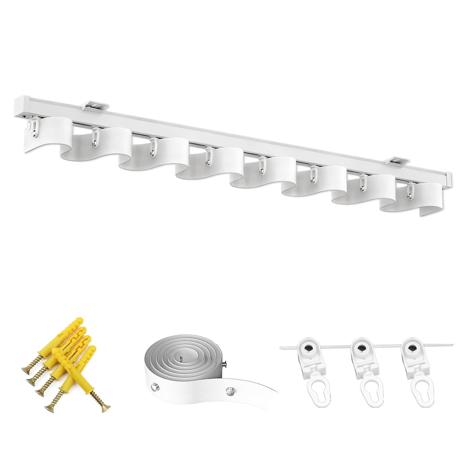 Rail de rideau robuste en aluminium ondulé pour plafond ou mur pour bureau, salon, chambre à coucher – Système de rails à vagues d'eau de 330 cm