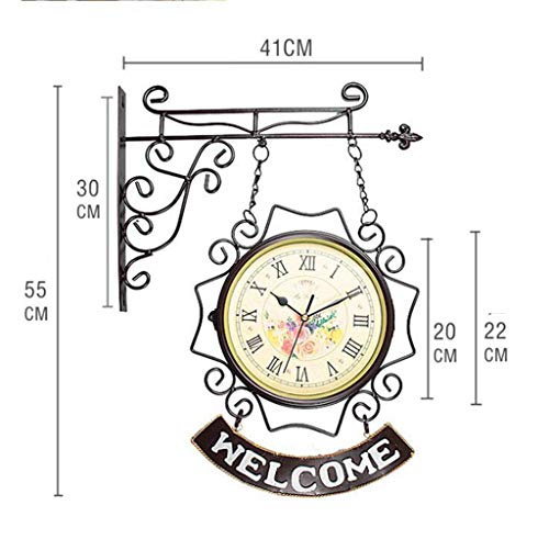 Reloj de pared de doble cara retro e interior para salón o porche 6