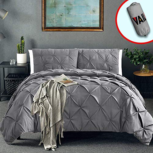 Vailge 3 Piece Pinch Pleated Duvet Cover with Zipper Closure, 100% 120gsm Microfiber