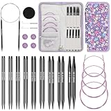 Katech Interchangeable Knitting Needles Set- 9 Pairs Circular Knitting Needles Size 2.5, 4, 5, 6, 7, 8, 9, 10,11, Round Knittings Needle with Cable and Case Accessories for Sweater Sock, Blanket