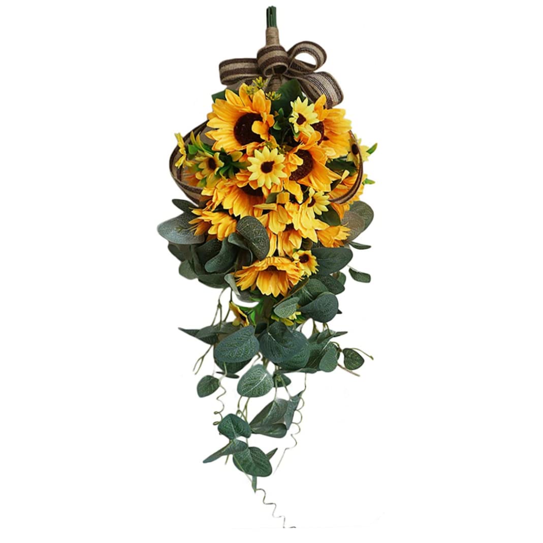 Couronne de tournesol artificiel 48cm pour décoration de porte d'entrée et mur de salon