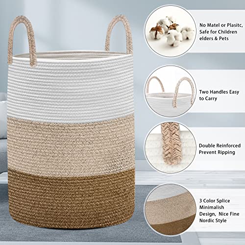 Astarama Laundry Baskets, Laundry Hamper, Large Woven Cotton Rope Storage Basket With Handles, Dirty Clothes Hamper Decorative Basket Organizer For Living Room, Nursery, Bedroom #TOP2