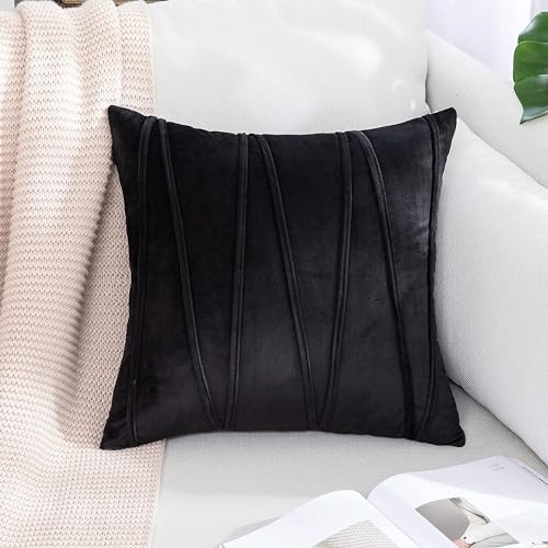 Image of Khooti Velvet Striped Cushion Cover Pack of 1-16 inchX16 inch /41X41 Cm | Black | Soft Pillow Covers Cushion Case for Sofa Bedroom Living Room Chair Car, Cushion Cover with Zig Zag Pattern