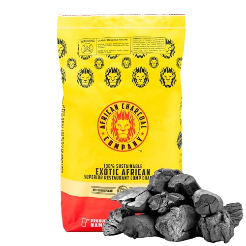 African Charcoal Company Carbón vegetal de alta calidad, grado restaurante, madera dura 100% natural, combustión larga, alta temperatura, bolsa de 18 libras, certificado FSC, carbón de barbacoa de