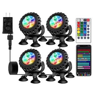 HOSPAOP Teichbeleuchtung Unterwasser Licht Pool LED, Poolbeleuchtung mit Fernbedienung, Bluetooth APP, RGB, IP68 Wasserdicht und Saugnapf für Pool Wasserfall Gartenteich Aquarium Beleuchtung (4 in 1)
