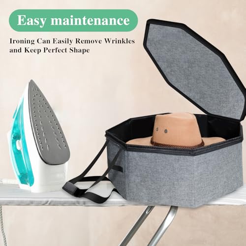 Hat Storage Box for Women & Men, Cowboy Hat Box for Travel, Hat Bag Hat Case with Handles, Hat Box for Women Storage and Large Cap Bag for Men Carry (Grey)