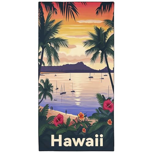 OHTMTHO Sunset Palms Hawaii Beach Towel Oversized 36"x72" Quick Dry Microfiber Towels Pool Accessories Cruise Essentials Vacation Gifts Summer Must Haves for Swimming Camping Travel