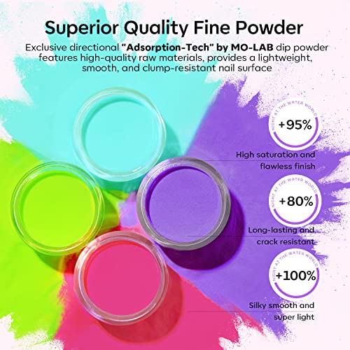 Modelones 11 Pcs Neon Dip Powder Nail Kit Starter, 4 Colors Lgbt Pride Month Summer Pink Purple Green Dipping Powder System Essential Liquid Set With Base And Top Coat Activator Nail Tools French Nail Art Manicure Diy Salon All-In-One Kit #TOP7