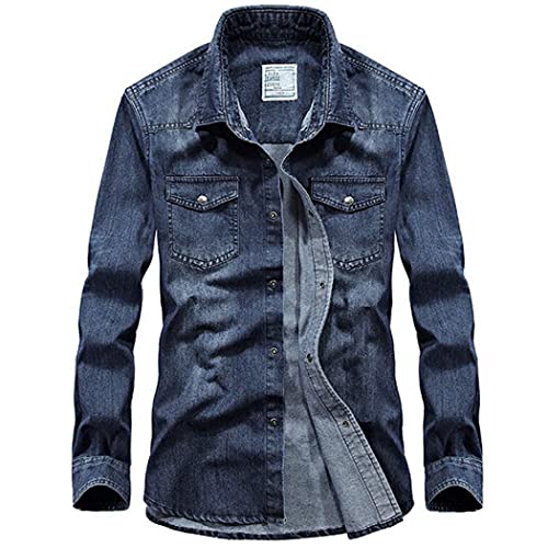Chemise en jean de coton pour homme bleu clair 3XL décontractée - 5