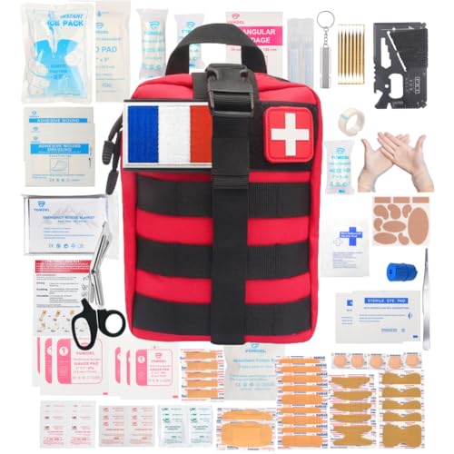 Trousse de Premiers Secours - Chasse, Pêche, Randonnée, Survie, Maison, Voiture, Voyages - Couverture de Survie Isothermique - Carte multi - Ciseaux…...