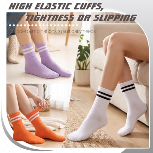 Image of Jspupifip 8 Pair Striped Athletic Crew Socks Running Socks for Men Women | Moisture-Wicking, Soft Stretchy Casual Mid Calf Socks Size 5-8, Breathable Casual Gym Socks