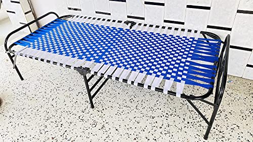 Image of Folding Bed | 1 Year Warranty | Portable Single Bed | 3X6 Feet Bed Size | Strong Iron Steel Metal Frame Pipe | Bed for Sleeping Guest, Easily Storable (Synthetic Stripe, Blue)
