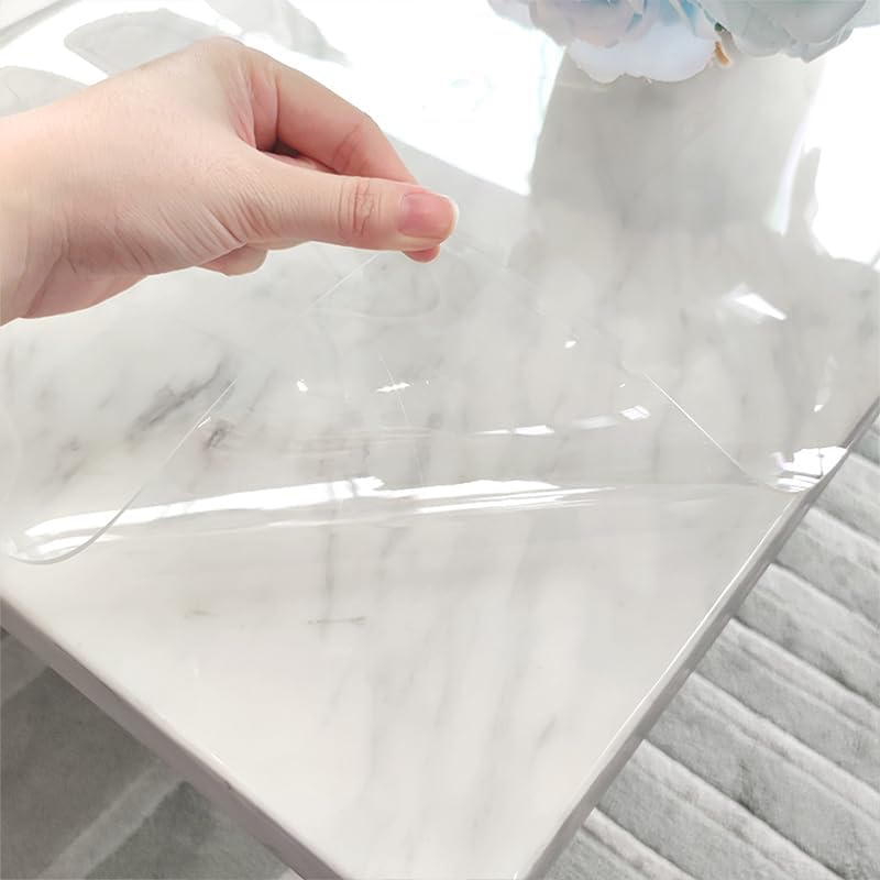 Heavy-Duty Clear Table Cover Protector, 1.5mm Thick, Waterproof Plastic Tablecloth, Non-Slip (95x122cm PVC Tablecloth)