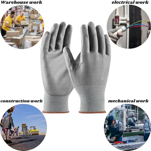 Image of Grey PU Coated Safety Gloves - Lightweight Nylon Shell, High Precision Grip & Breathable Work Gloves for Electronics Assembly, Gardening & DIY (Pack of 5 Pairs, Unisex)