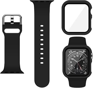 XFEN Sport Silicone Band and Case with Screen Protector for Apple Watch Series 9 Series 8 Series 7 Series 6 SE Series 5 Series 4