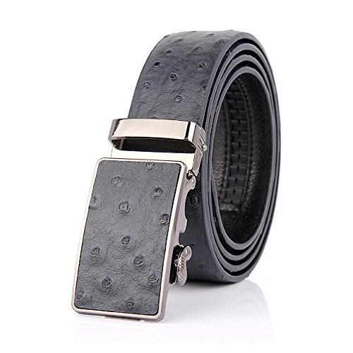 SIMU Men's Ostrich Skin Embossed Pattern Automatic Buckle Genuine Cow Leather Belts Ratchet Belt 35mm Wide 5 Color