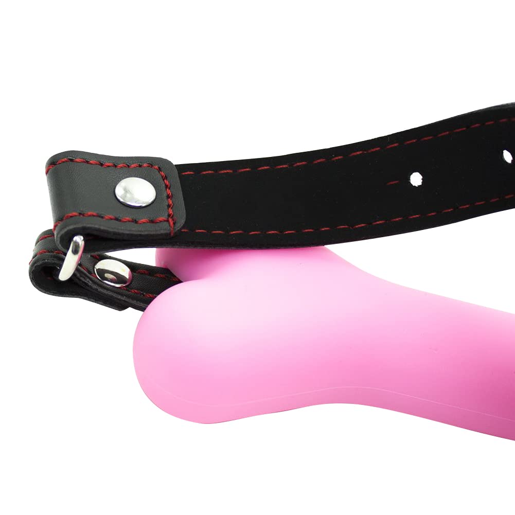 Romi Bondage Silicone Leather Dog Bones Gag Mouth Pet Bone Bite Ball Gag BDSM Fetish Slave Restraints Sex Toys ()