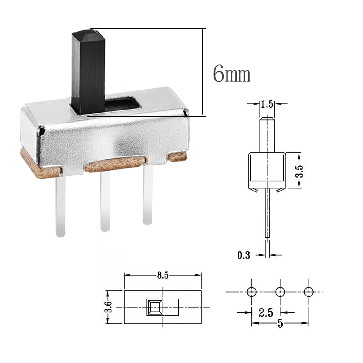 Gebildet 50pcs Mini Interruttore a Levetta SPDT Interruttore a Slitta 0.5A 50V DC 3 Pin 2 Posizioni, Interruttore a Slitta da Pannello ACCESO/ACCESO, Micro Miniatura Chiusura SS-12F15