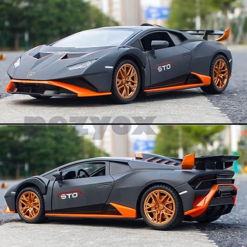 Image of Compatible for 1:24 Lambarghini Huracan Toy Car Model, Diecast Collectible Pull Back Model Car with Sound and Light, Toy Gift Vehicles for Adults Kids Boys Girls (Black)