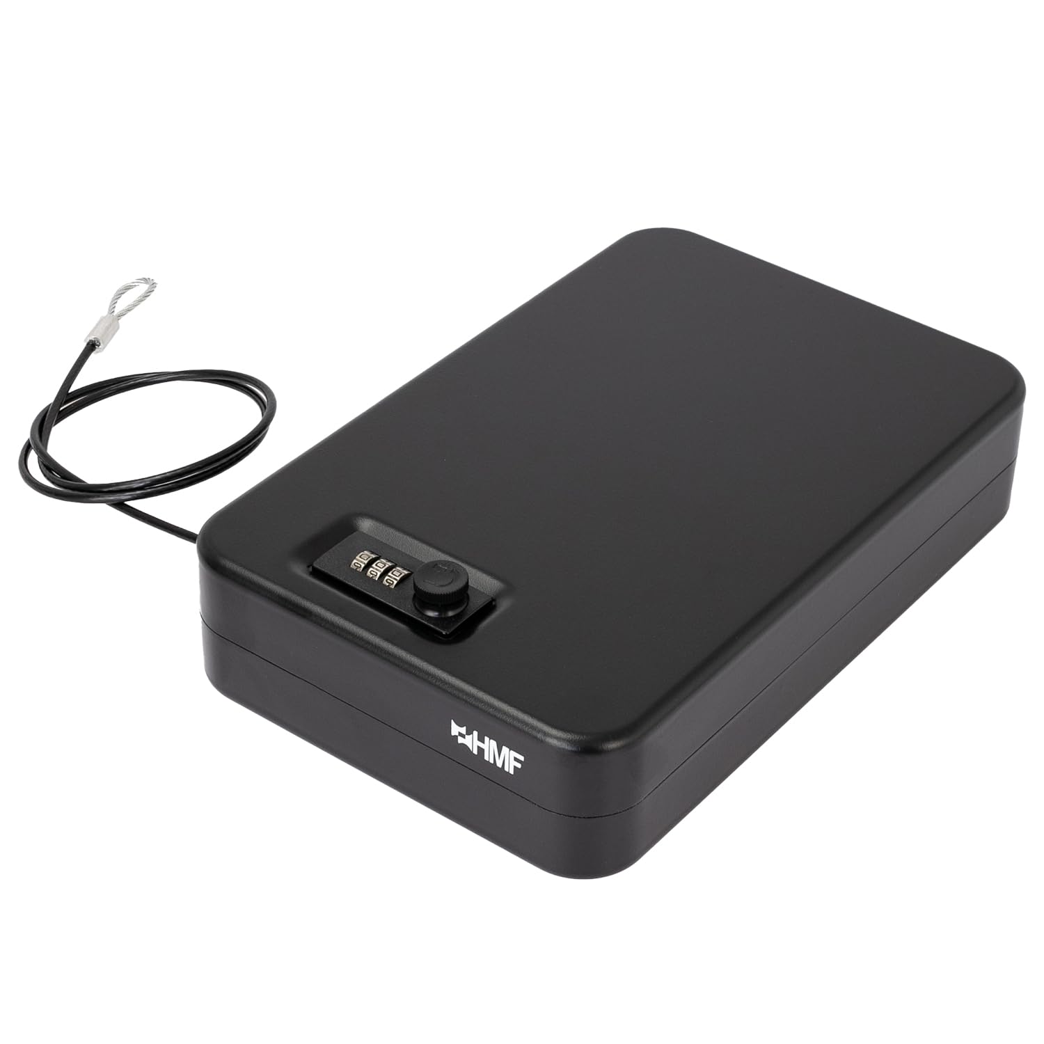 HMF 316-02 Security Box with Combination Lock, Portable Safe, Fuse Cable, 29 x 19 x 6.5 cm, Black