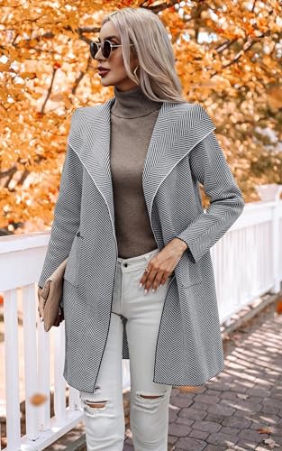 Image of ECOWISH Women Open Front Cardigan Fall Jacket Knit Coat Oversize Long Sleeve Lapel Open Front Coatigan