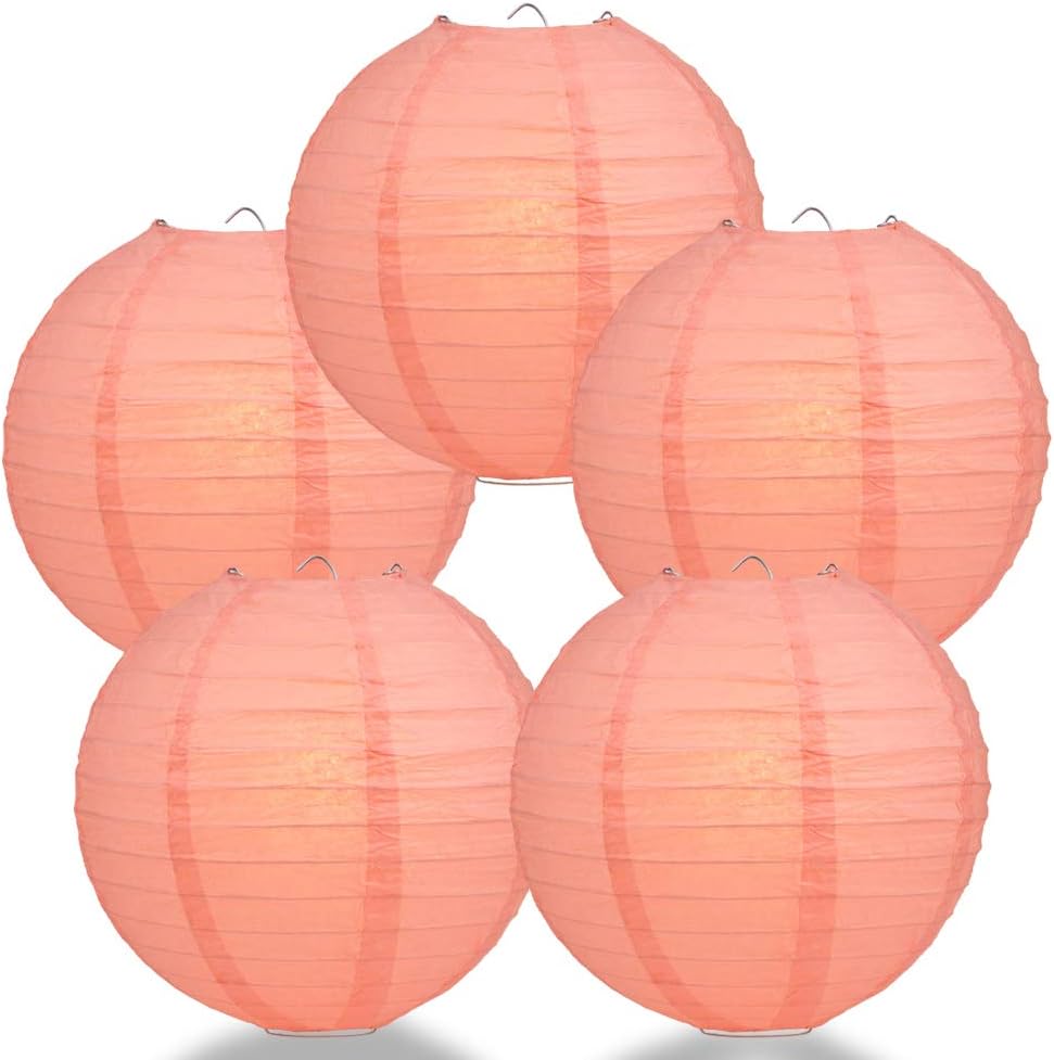 PaperLanternStore.com (5-Pack) 10 Inch Fuchsia/Hot Pink Round Paper Lantern, Even Ribbing, Hanging Decoration