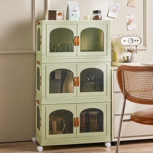 RMAN Küchenschrank, Küchenbuffet, Buffetschrank, Aufbewahrungsschrank mit 3 Türen, Großer Stauraum, 98 * 55 * 32.5cm, für Küche, Wohnzimmer, Esszimmer, Grün