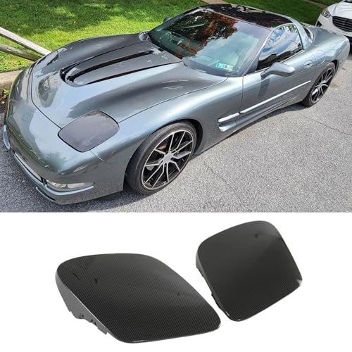 PFRREOR 2PCS Headlight Cover for Corvette C5 1997-2004 Factory Style OE Replacement Part ABS Plastic Driver Side Passenger Side (Carbon Fiber Painted)