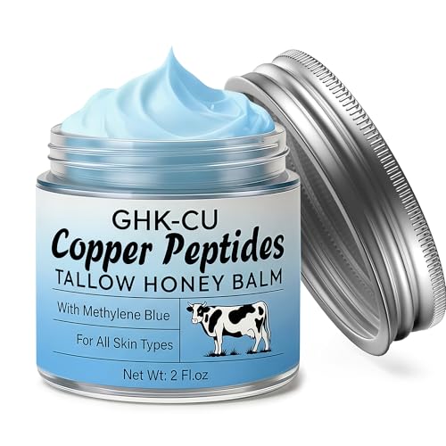 Image of Copper Peptides GHK-Cu Beef Tallow Honey Balm: Anti Aging Blue Balm with Methylene Blue, Manuka Honey & Vitamin E - Deep Moisturizer for Face & Body, Repair Dry, Sensitive & Mature Skin - 2oz