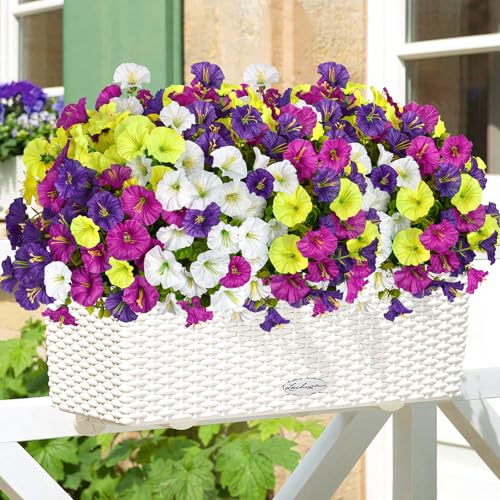 12 Bundles Artificial Flowers Outdoor UV Resistant Fake Flowers Realistic No Fade Faux Silk Morning Glory Plastic Eucalyptus Leaf Garden Porch Yard Vase DIY Indoor Decor (Mix Color image 6