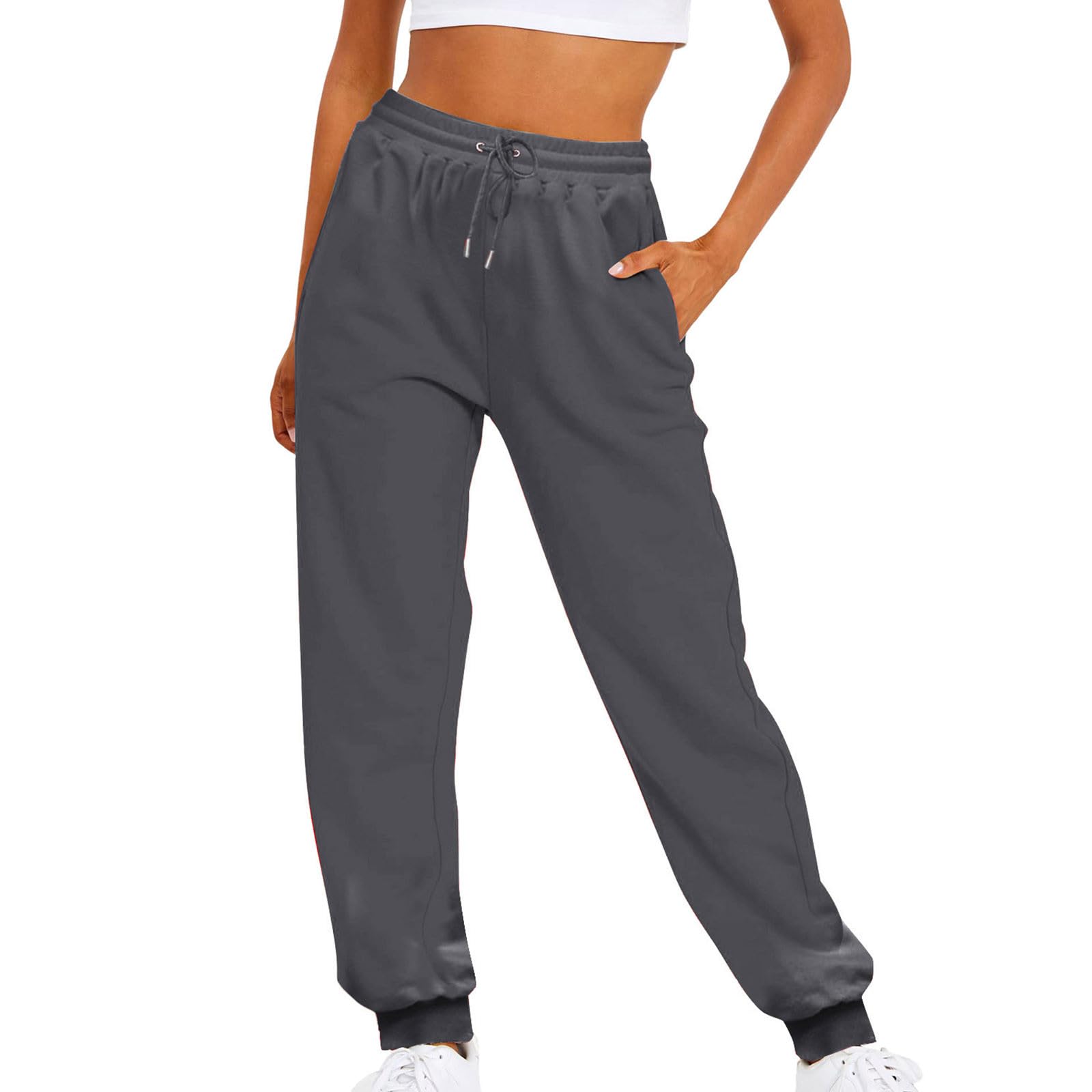 Women's Cinch Bottom Sweatpants High Waisted Athletic Joggers Running Pants Pockets Workout Gym Fitness Sportswear Dark Gray