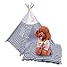 isYoung Pet Tent Bed, Pet Teepee House for Cats and Little Dogs Washable Navy Stripe Style with Breathable Mesh Window - Come with A Mat, Used All Year (Pet Tent Bed)