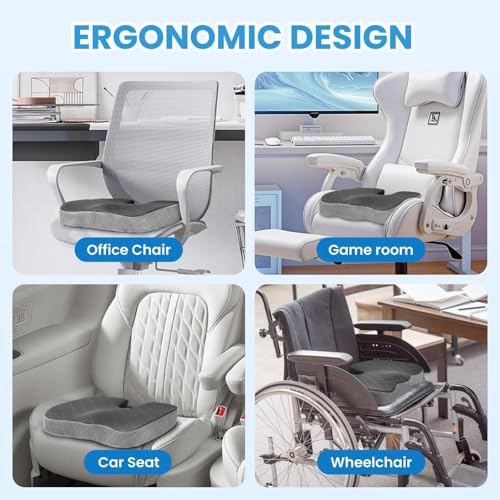 Image of TushGuard Office /Car Seat Cushion, Non-Slip Sciatica & Back Coccyx Tailbone Pain Relief Chair Pad, Memory Foam Butt Pillow for Computer Desk, Wheelchair, Driving (Black&Grey, X-Large)