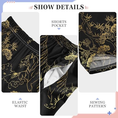 Golden Tiger Tree Boys Long Pants Soft Trousers Elastic Waist Kids Lounge Bottoms with Pockets S-XL4