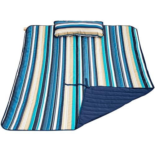 Lazy Daze 2 Person Hammock Pad With Pillow, Double Polyester Quilted 78" x 55" Replacement Pad for Rope Hammock, Blue Stripes
