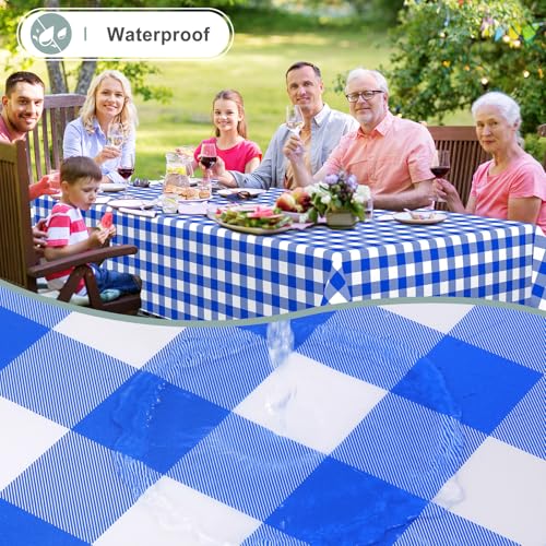 Image of misaya Rectangle Waterproof Vinyl Table Cloth, Buffalo Flannel Backed Tablecloth, Wipeable Plastic Table Cover for Seaside, Picnic, Outdoor (70 inch x 108 inch, White and Blue)