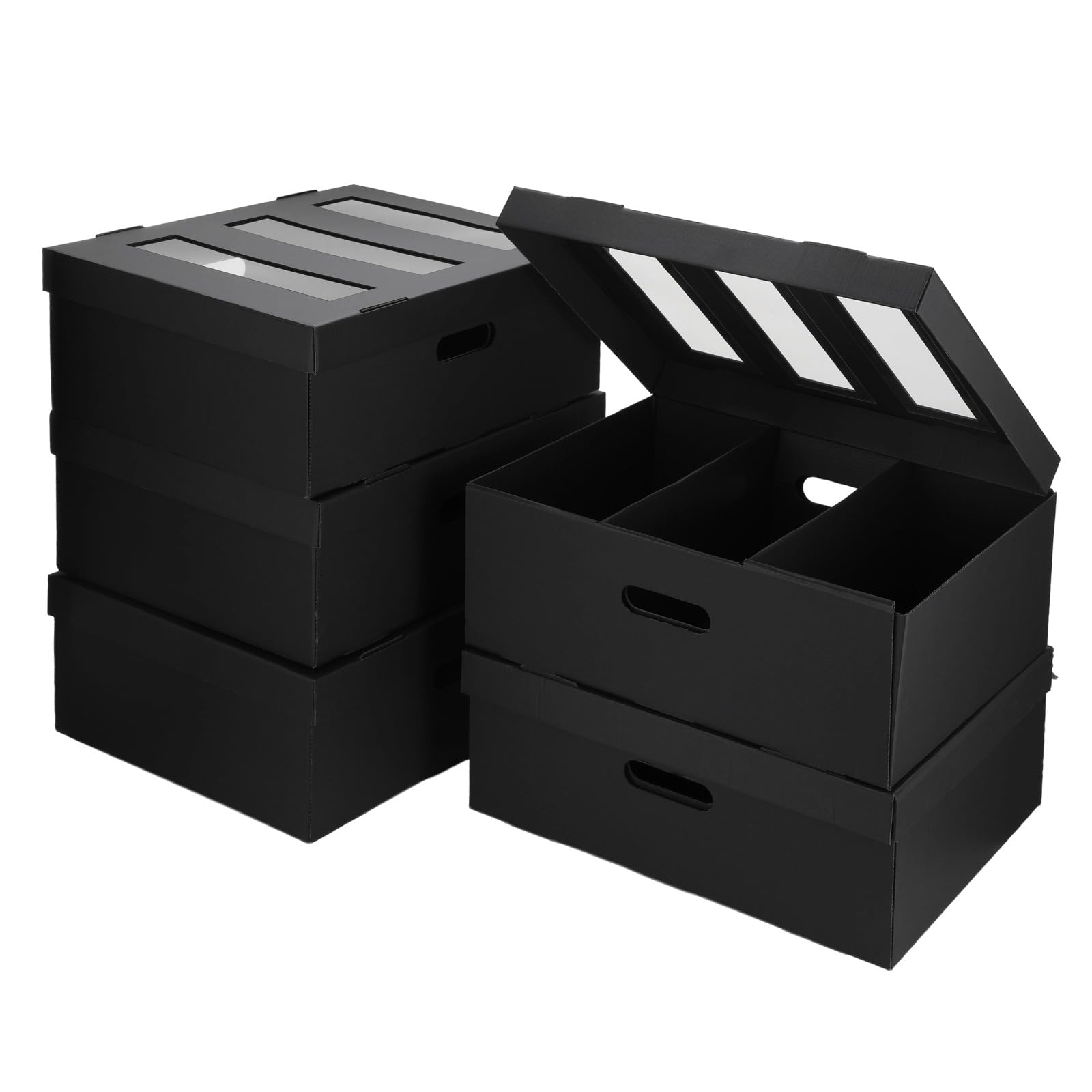Scatole per CD, 5 custodie impilabili per CD con coperchio, porta CD a 3 scomparti con finestra trasparente, può contenere 450 custodie per gioielli, 41,2 x 31,7 x 15 cm