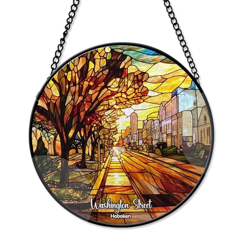 Washington Street,Hoboken Stained Glass Suncatcher Stained Glass Window Hanging Home Decor Garden Halloween Christmas Wedding Housewarming Gifts for Mom Grandma Teacher Women Friend eIzXJv